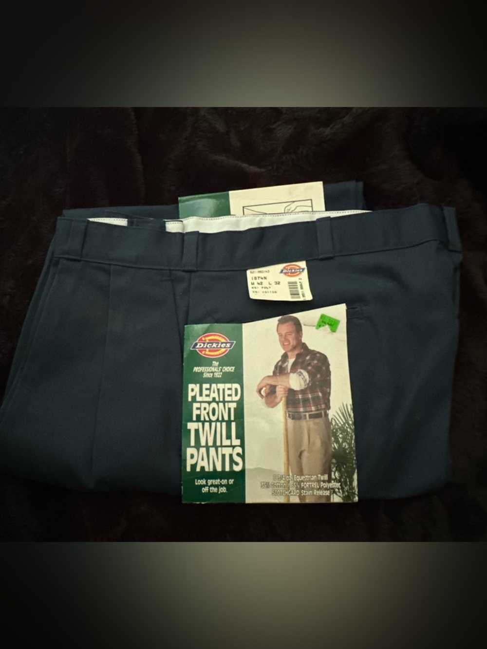 NEW Vintage Dickies PLEATED FRONT TWILL PANTS Equestrian Twill NAVY Men's 42x32